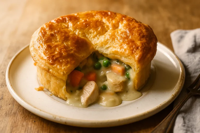 Chicken pot pie with puff pastry