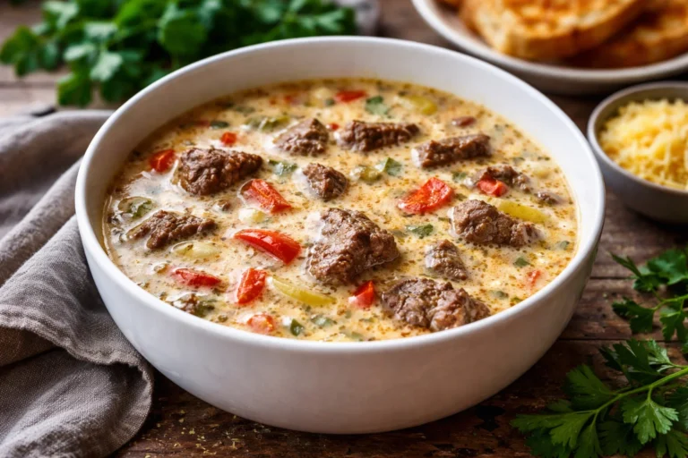 Cozy Philly Cheese Steak Soup For Dinner