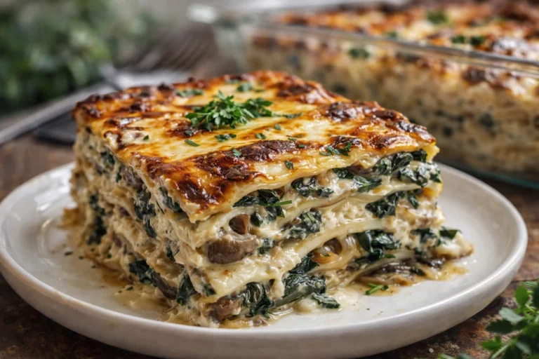 Cozy Creamy Spinach Mushroom Lasagna  Veggie Bake