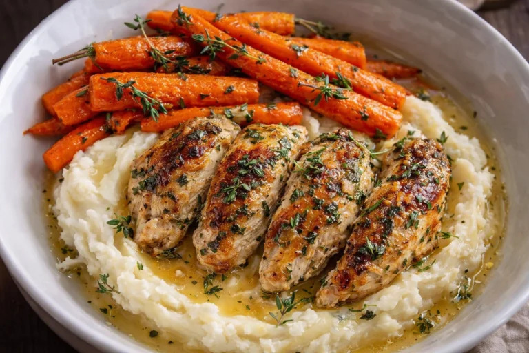Garlic Herb Chicken with Mashed Potatoes and Glazed Carrots