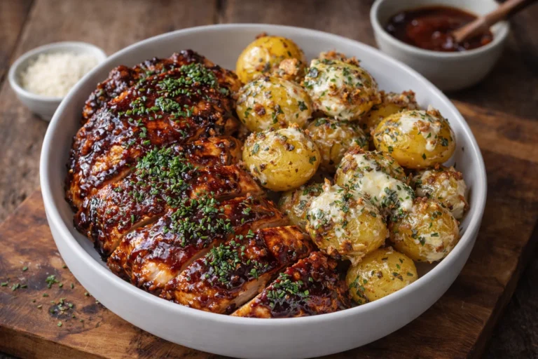 Honey BBQ Chicken with Garlic Parmesan Potatoes