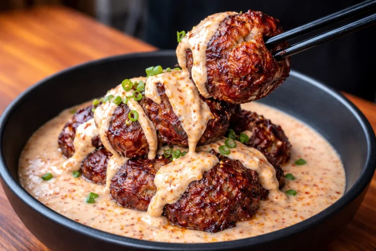 Korean BBQ Meatballs with Spicy Mayo Dip