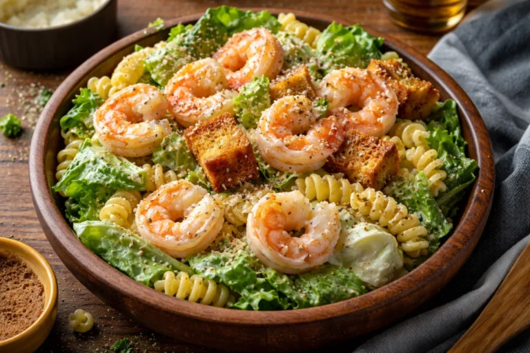 Easy Shrimp Caesar Pasta Salad Bowl