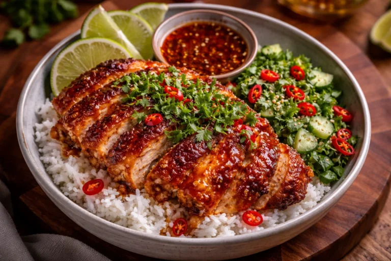 Hot Honey Chicken Bowl Recipe  Sweet  Spicy Dinner with Rice and Veggies