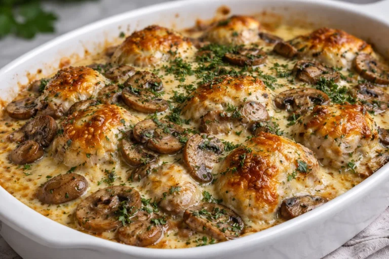 Keto Garlic Mushroom Chicken Casserole Easy Low-Carb Dinner Recipe
