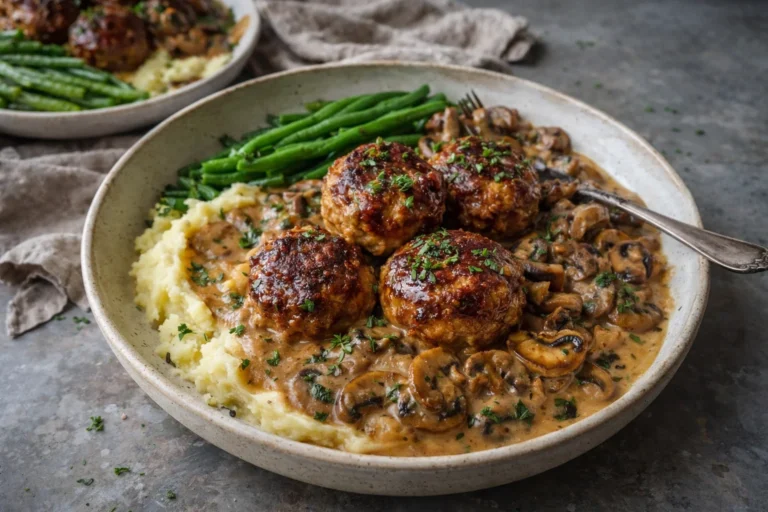 Salisbury Steak Meatballs with Creamy Mushroom Gravy Recipe