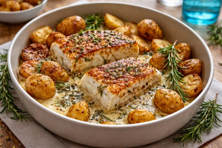 Cod and Potatoes with Rosemary Cream Sauce