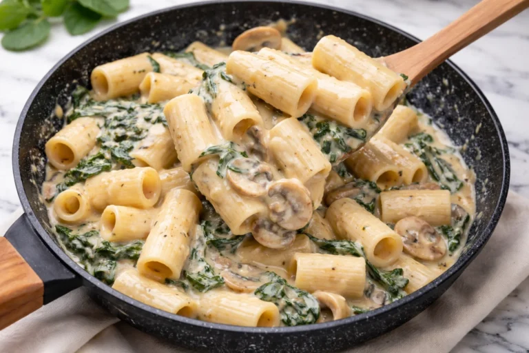 Delicious Creamy Mushroom  Spinach Pasta