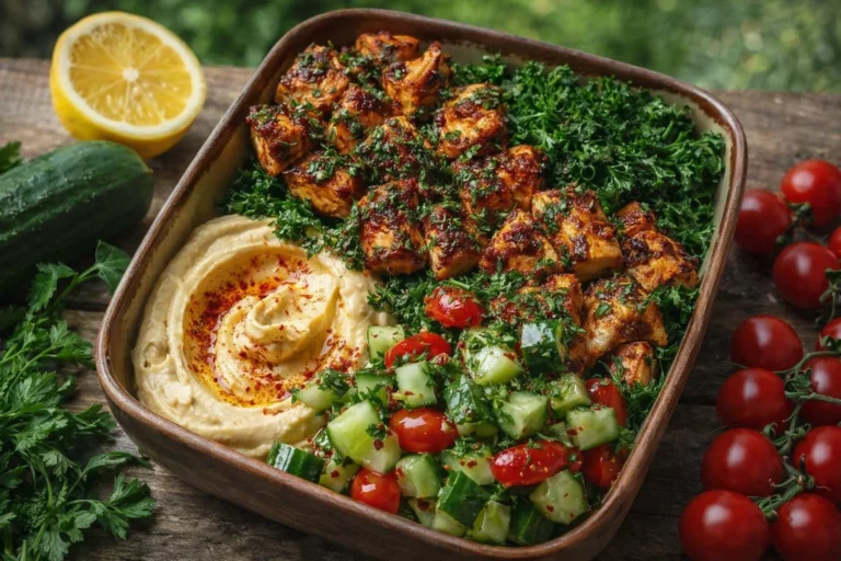 Lemon Chili Grilled Chicken Bowls with Fresh Cucumber Salad  Hummus  A Refreshing, Flavor-Packe