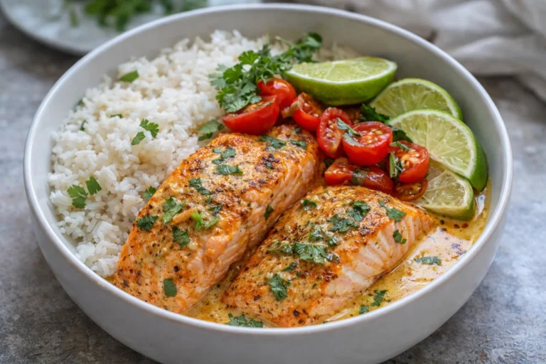 One-Pan Coconut Curry Salmon with Garlic Butter