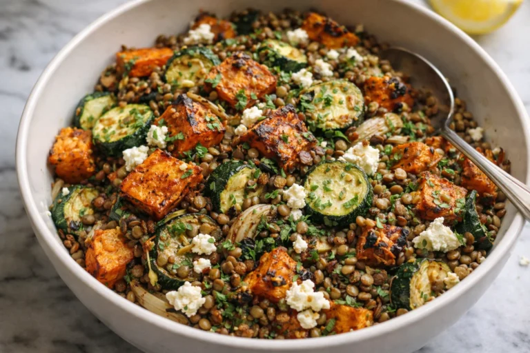Savory Veggie Lentil Salad with 15g Protein Per Serving